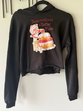 Bella Canvas Black Cropped Hoodie with Strawberry ShortCake Graphic